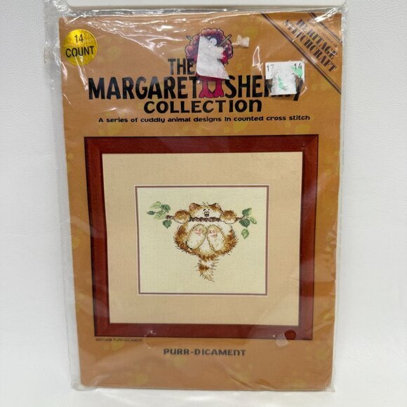 Margaret Sherry Collection Purr-Dicament Cross Stitch Cat Heritage Stitchcraft - Picture 1 of 4
